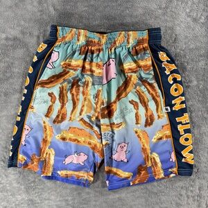 Flow Society Lacrosse Bacon Attack Printed Athletic Shorts Small Flying Pig